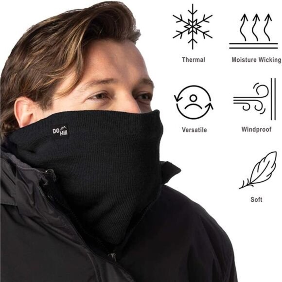 2 Pack Unisex Face Mask Neck Gaiter Thick Thermal Fleece Lined, Black